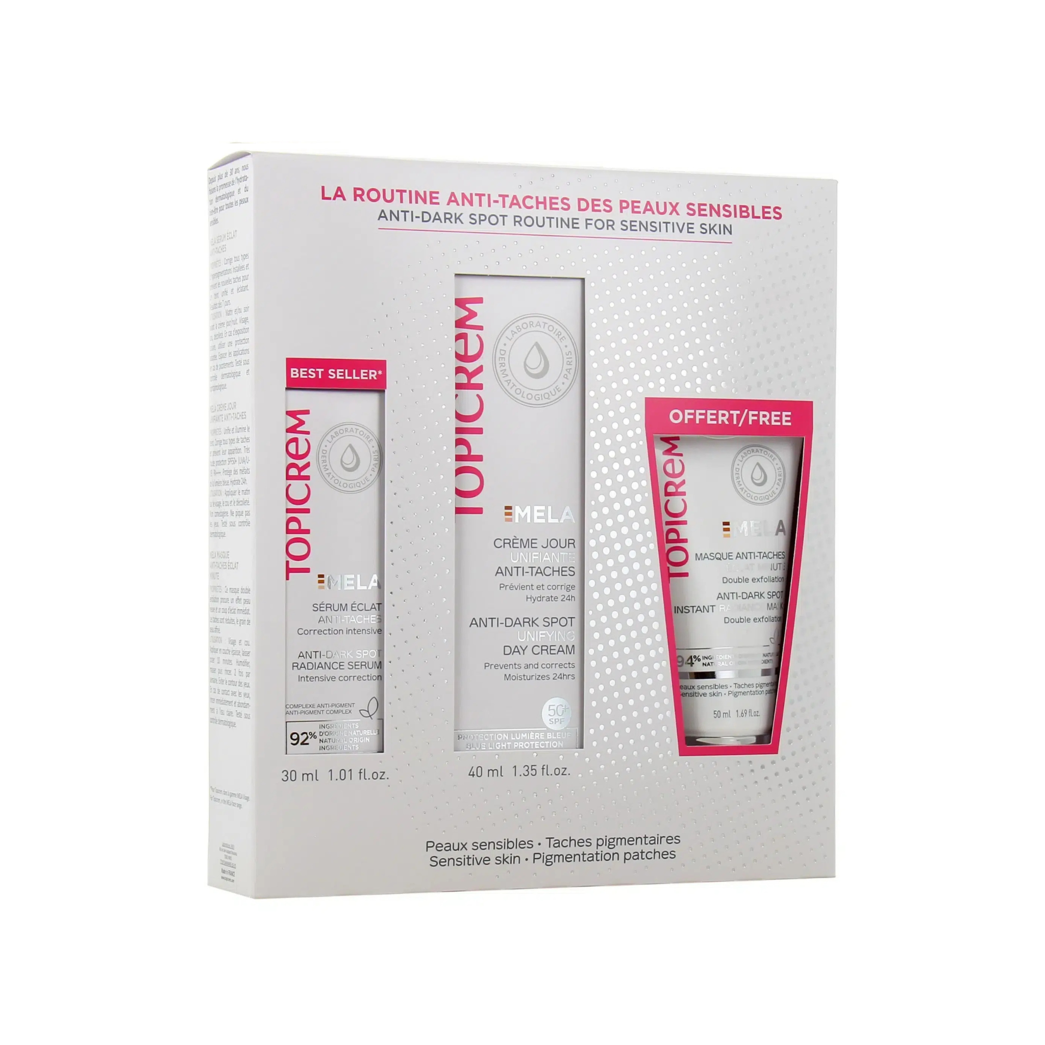 TOPICREM Coffret MELA Routine Anti-Taches Sérum Éclat Crème de Jour et Masque